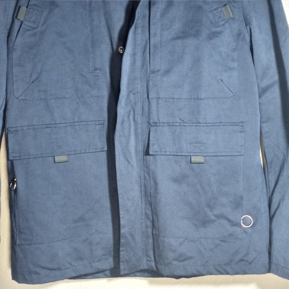 Denim and Dry Goods Indigo Star NWT Navy Nylon Blend Field Coat W Packable Hood - Picture 3 of 14